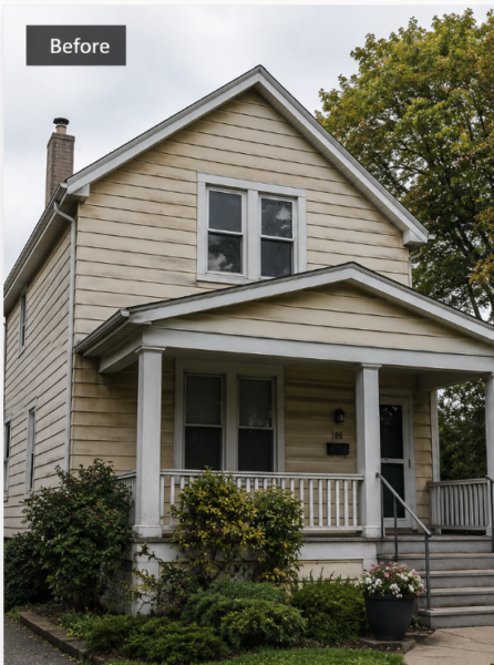 A Chicago home in its original condition, "Before" renovation and new siding installation